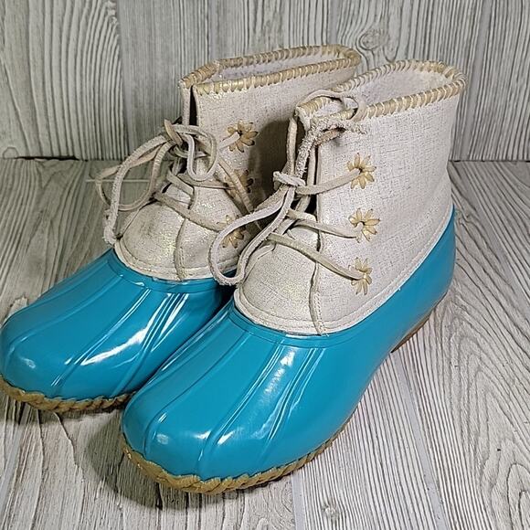 Jack Rogers Chloe Teal and Gold Duck Boots Womens Size 10 - Picture 11 of 12